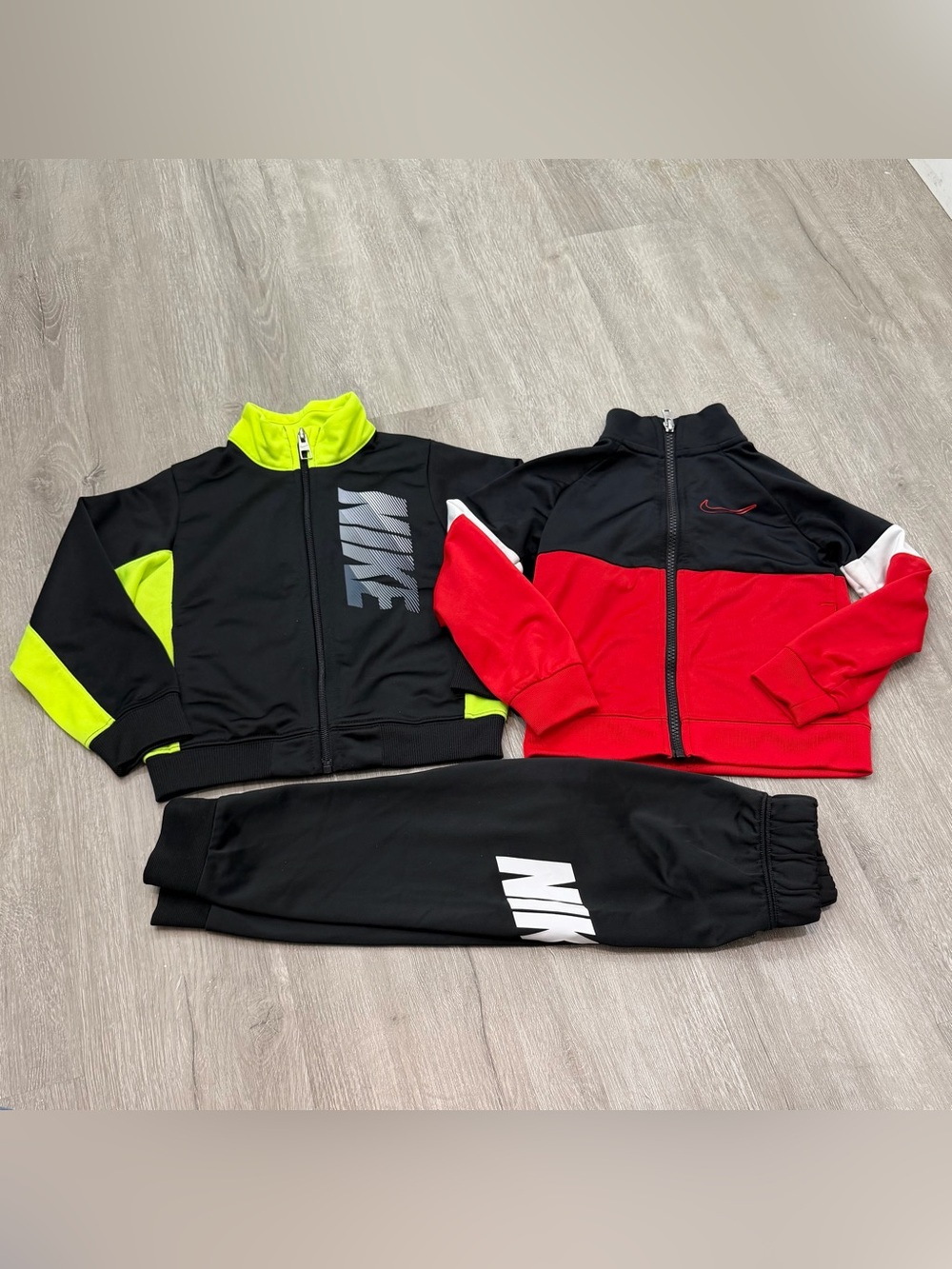 Nike Kids Matching Track Set in Black, Red, Neon Yellow